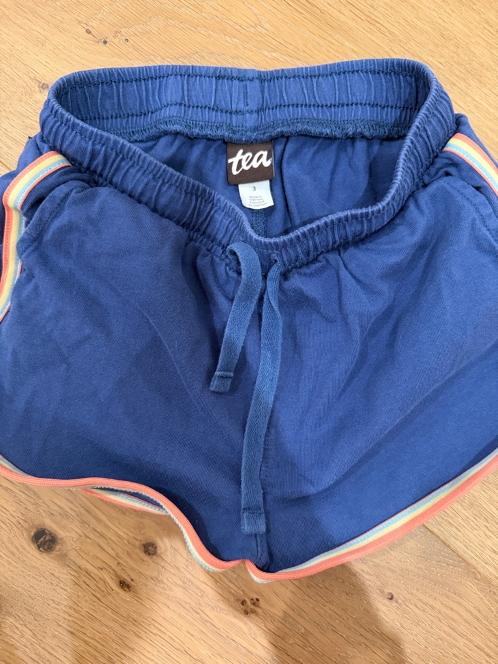 Tea Collection Navy Blue Girls' Athletic Shorts with Rainbow Trim